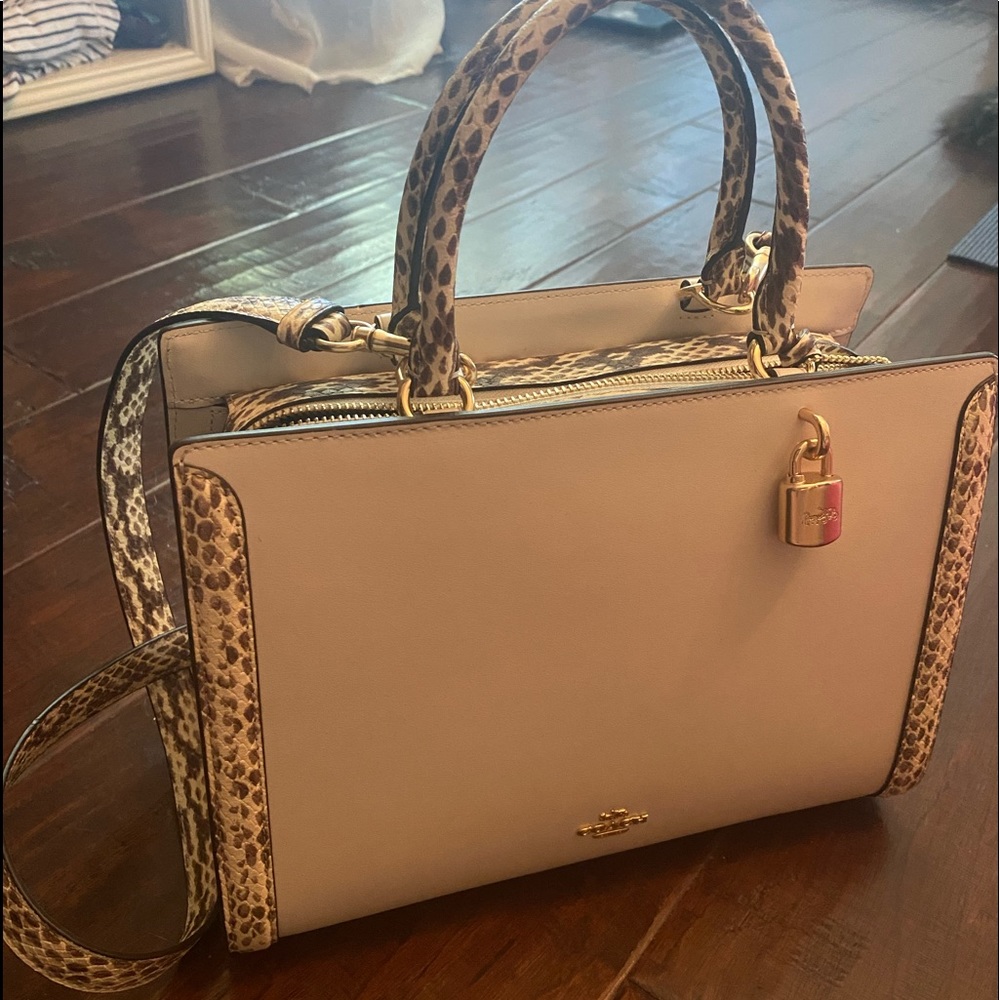 Beautiful coach bag with python print trim